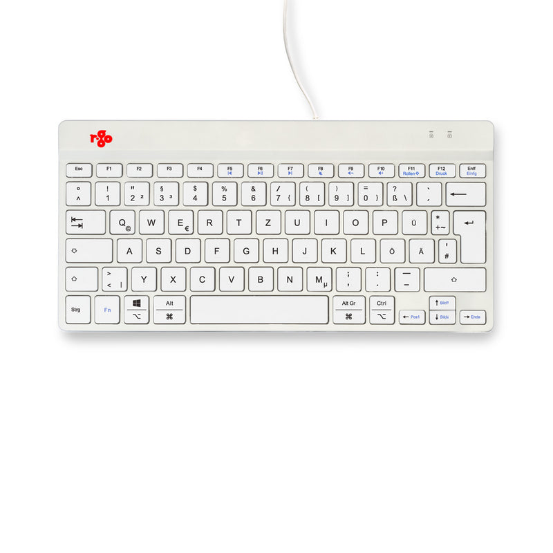 R-Go Tools Ergonomische Tastatur R-Go Compact Break, kompakte Tastatur mit Pausensoftware, QWERTZ (DE), Kabelgebunden, Weiß