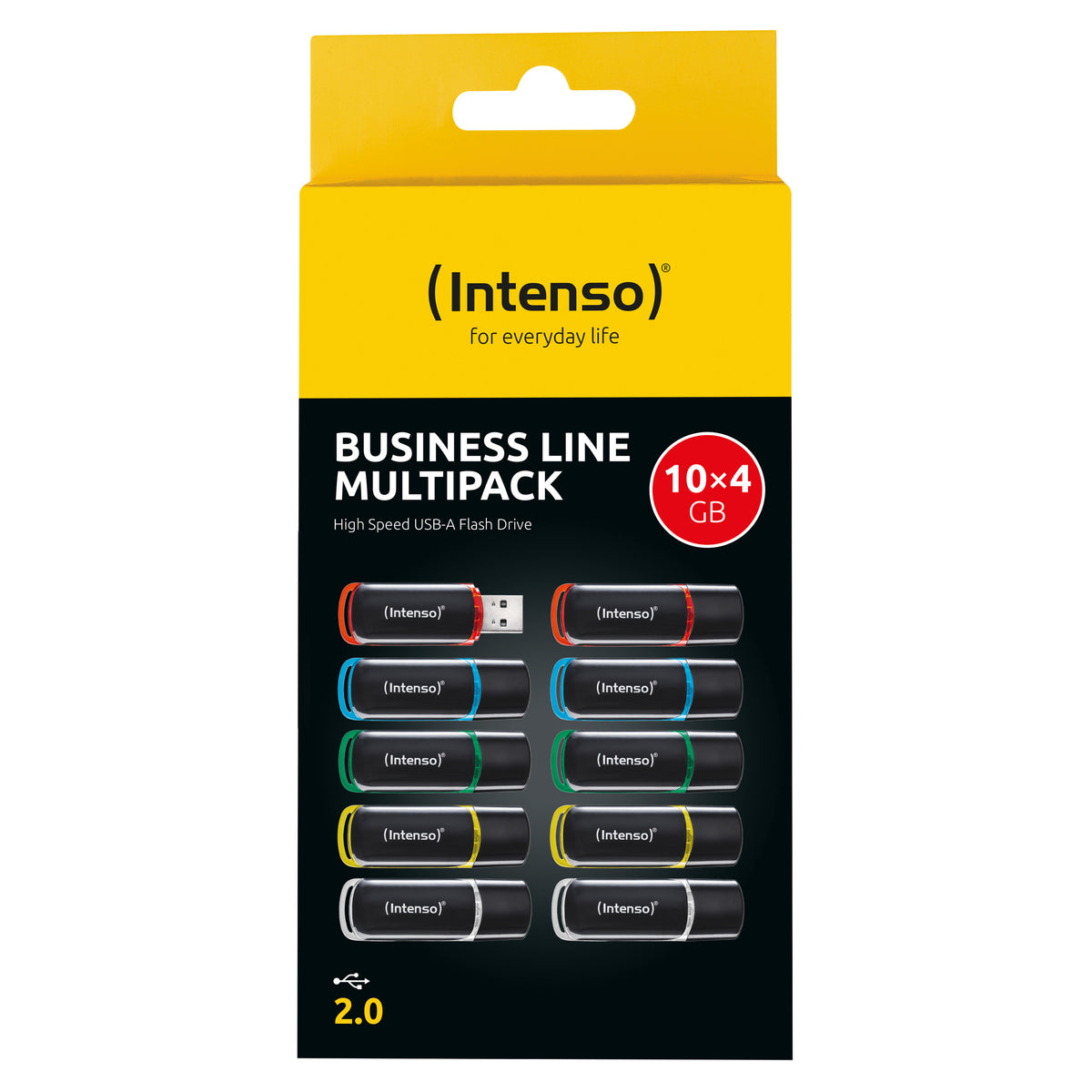 Intenso 3511551 USB-Stick 4 GB USB Typ-A 2.0 Schwarz, Rot, Grün, Transparent, Gelb, Blau
