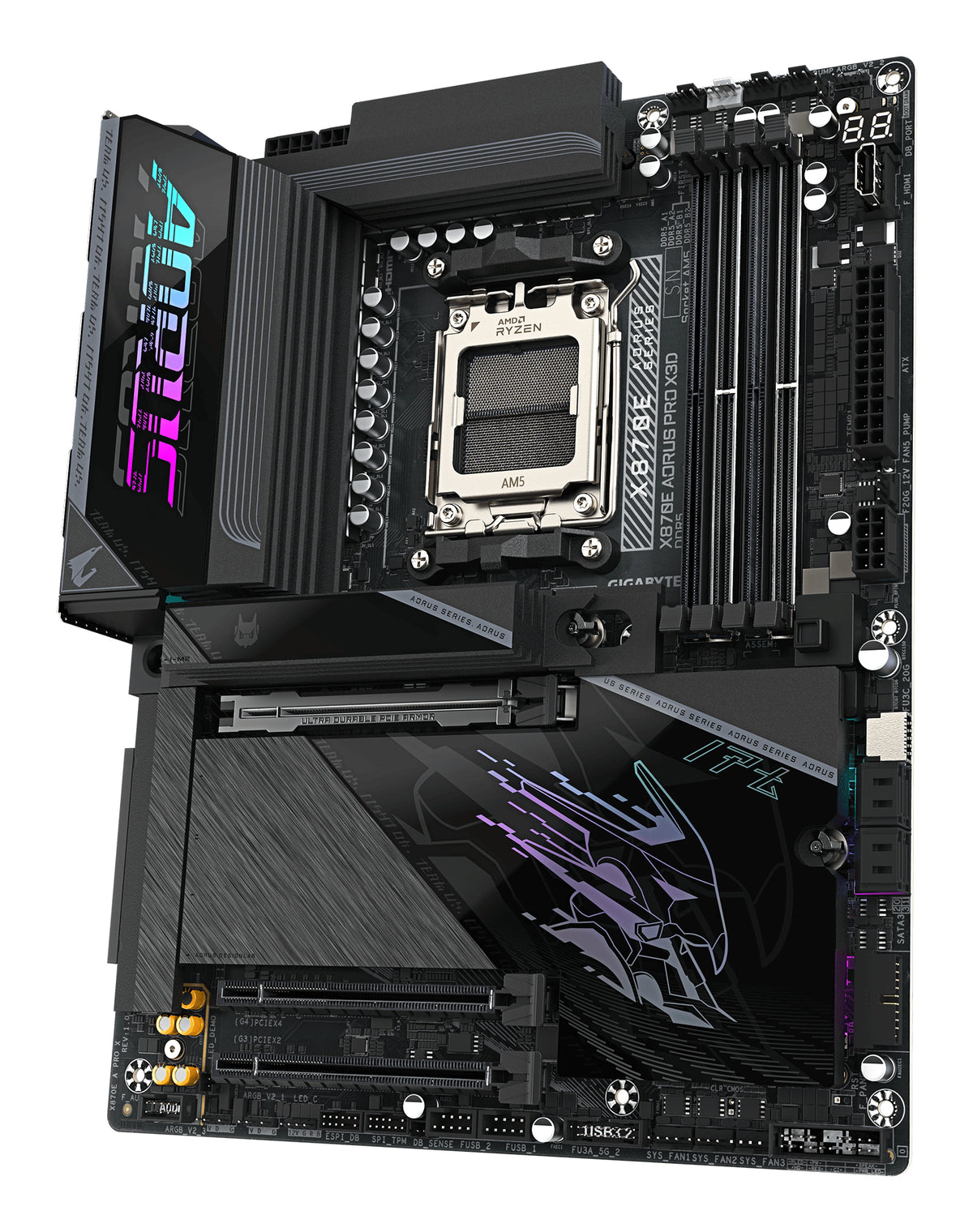 GIGABYTE X870E AORUS PRO X3D Mainboard - Unterstützt AMD Ryzen 9000 CPUs, digitales 18+2+2-Phasen-VRM, bis zu 9000MHz DDR5 (O.C.), 2xPCIe 5.0 + 2xPCIe 4.0, Wi-Fi 7, 5GbE LAN, USB 4