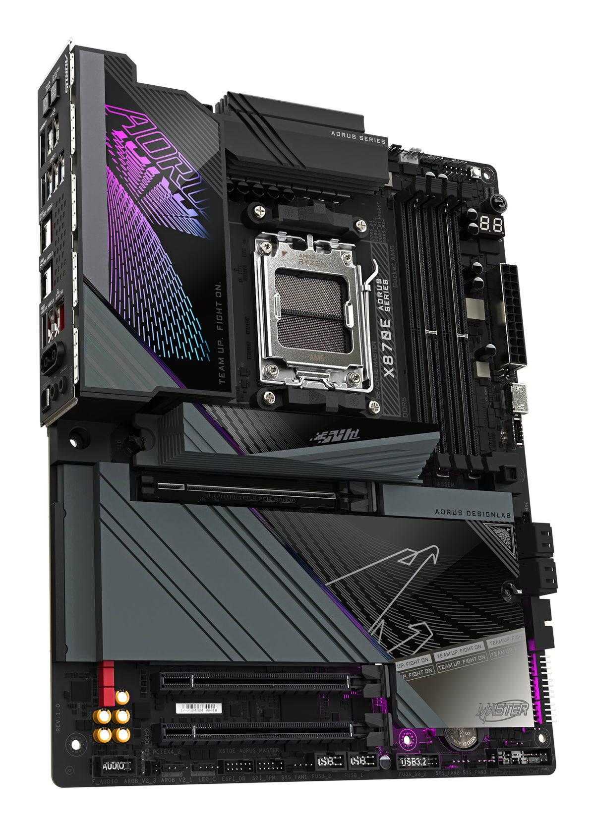 GIGABYTE X870E AORUS MASTER Mainboard - Unterstützt AMD Ryzen 9000 CPUs, 16+2+2 Phasen digitales VRM, bis zu 8600MHz DDR5 (OC), 3xPCIe 5.0 + 1xPCIe 4.0, Wi-Fi 7, 5GbE LAN, USB 4