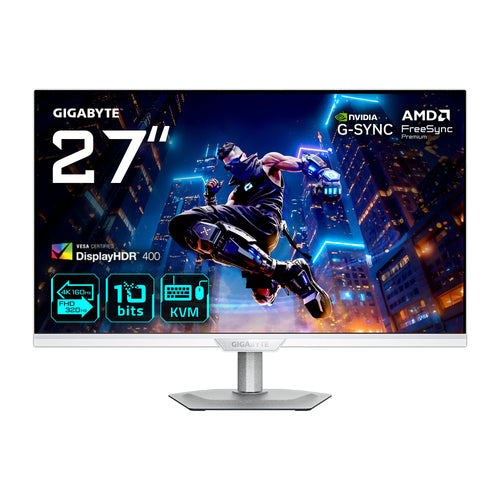 GIGABYTE M27UP ICE 27” 4K UHD Gaming-Monitor - Dual-Modus (4K 160Hz oder FHD 320Hz), 3840 x 2160, 1ms, 350 cd/m², FreeSync Premium, DisplayHDR400, HDMI 2.1, DisplayPort 1.4
