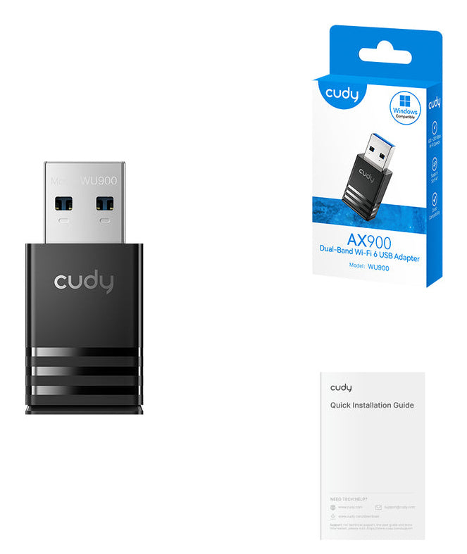Cudy AX900 Dual-Band Wi-Fi 6 USB Adapter, WU900 1.0 WLAN 600 Mbit/s