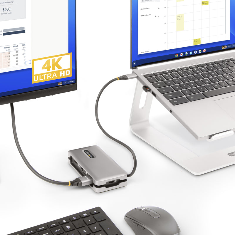 StarTech.com USB-C Multiport Adapter - USB C auf VGA/4K 60Hz HDMI Adapter - 3-Port USBC Hub - 100W PD - GbE - USB C Dockingstation/Laptop Dock - Mini/Reise Dock USB C Adapter - 30 cm Integ. Kabel mit Kabelschlitz