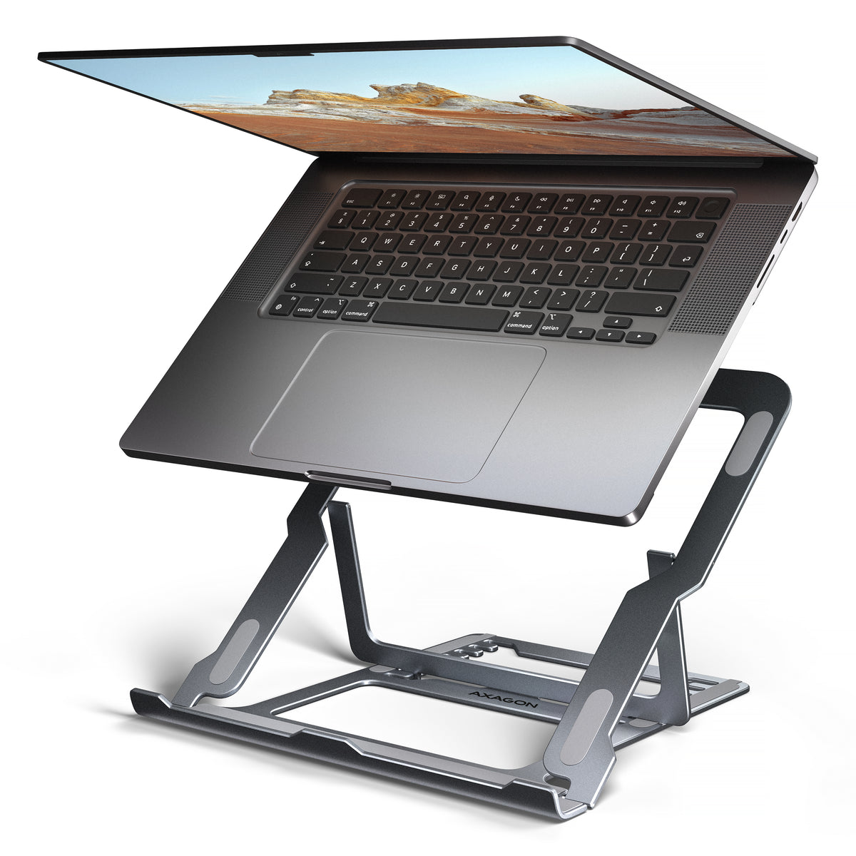 Axagon STND-LAG Aluminiumständer für Laptops und Tablets der Größe 10"–17.3". Acht Verstellbare Positionen. Graue Version.