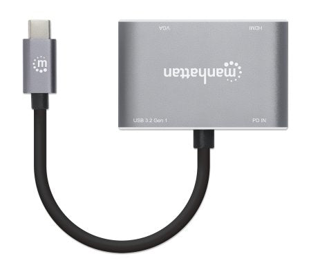 Manhattan 130691 laptop-dockingstation & portreplikator Kabelgebunden USB 3.2 Gen 1 (3.1 Gen 1) Type-C Grau