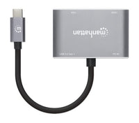 Manhattan 130691 laptop-dockingstation & portreplikator Kabelgebunden USB 3.2 Gen 1 (3.1 Gen 1) Type-C Grau
