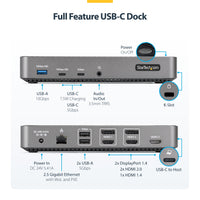 StarTech.com USB-C Drei Monitor Dockingstation - HDMI/DP Dreifach 4K USB C Dock - 5x USB Hub - GbE - 100W PD - Universelle Multi-Monitor Dockingstation - Thunderbolt 3/4 Kompatibel
