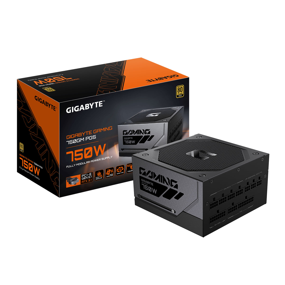 GIGABYTE GAMING 750GM PG5 Netzteil – PCIe 5.1, 80 PLUS Gold, vollständig modulares Design, 135-mm-Lüfter, ATX 3.1-kompatibel, EU-Stecker