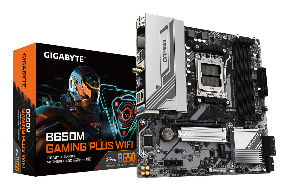 GIGABYTE B650M GAMING PLUS WIFI Mainboard – AMD Ryzen 9000 CPUs, 5+2+2 Phasen VRM, bis zu 8000 MHz DDR5, 2xPCIe 4.0 M.2, 2.5GbE LAN, WIFI 6E, USB 3.2 Gen 1