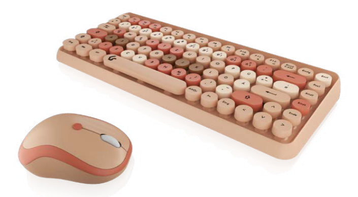 KeySonic KSKM-5200M-RF (DE), Maus-Tastatur-Set, Mini Tastatur, runde Tasten, Kunststoff, Mehrfarbig sand/cremefabig,Kabellos - mit 2.4 GHz Funkverbindung