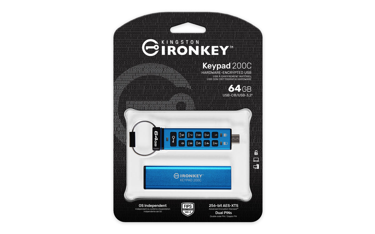 Kingston Technology IronKey 64GB USB-C Keypad 200C, FIPS 140-3 Lvl 3 AES256
