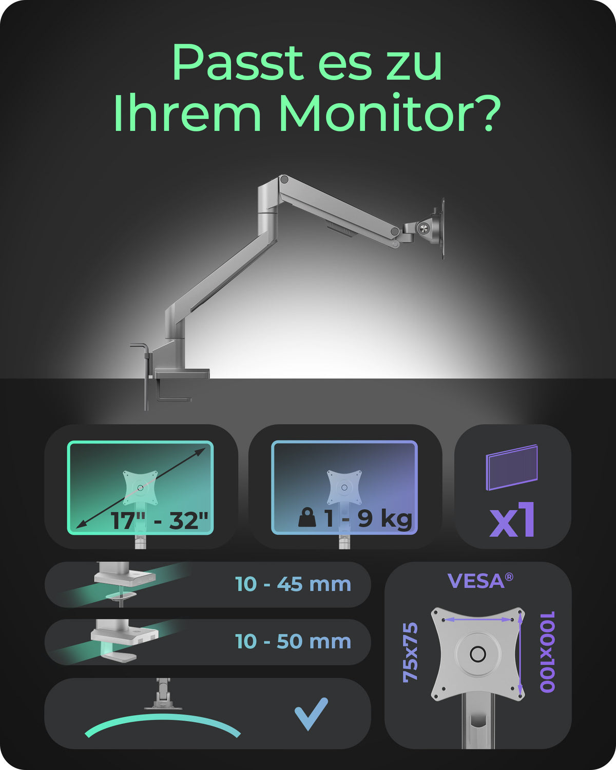 ICY BOX IB-MS523-T, Monitorständer mit Tischhalterung für einen Monitor bis zu 32" (81 cm)