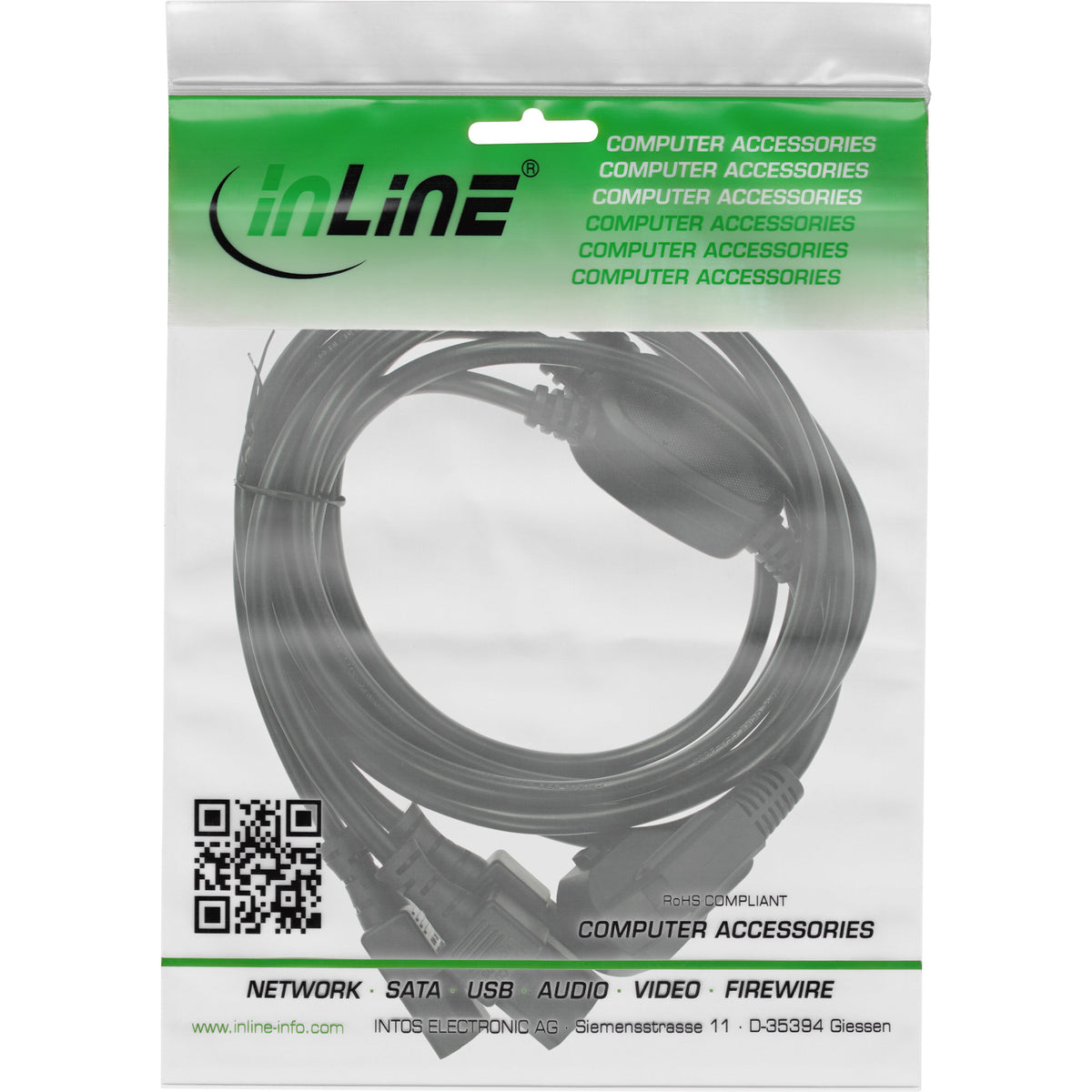 InLine Netz-Y-Kabel, 1x Schutzkontaktstecker zu 3x Kaltgerätestecker, 1,8m