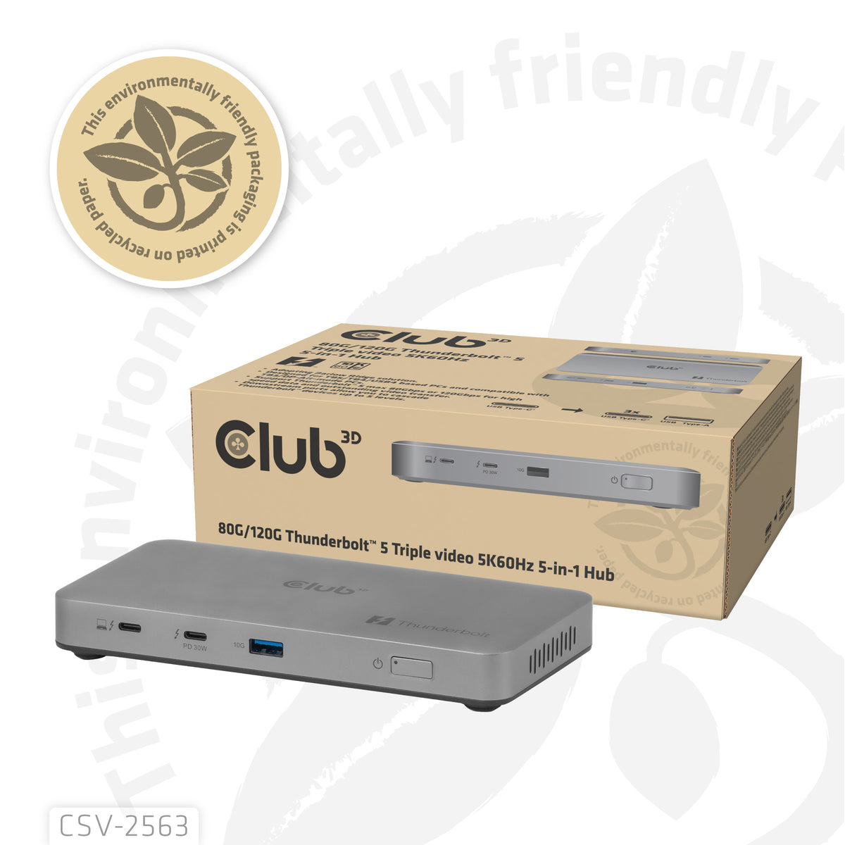 CLUB3D CSV-2563 5-1 Thunderbolt™ 5 Hub Triple video 5K60Hz Thunderbolt™ Share Certifi ed 180W