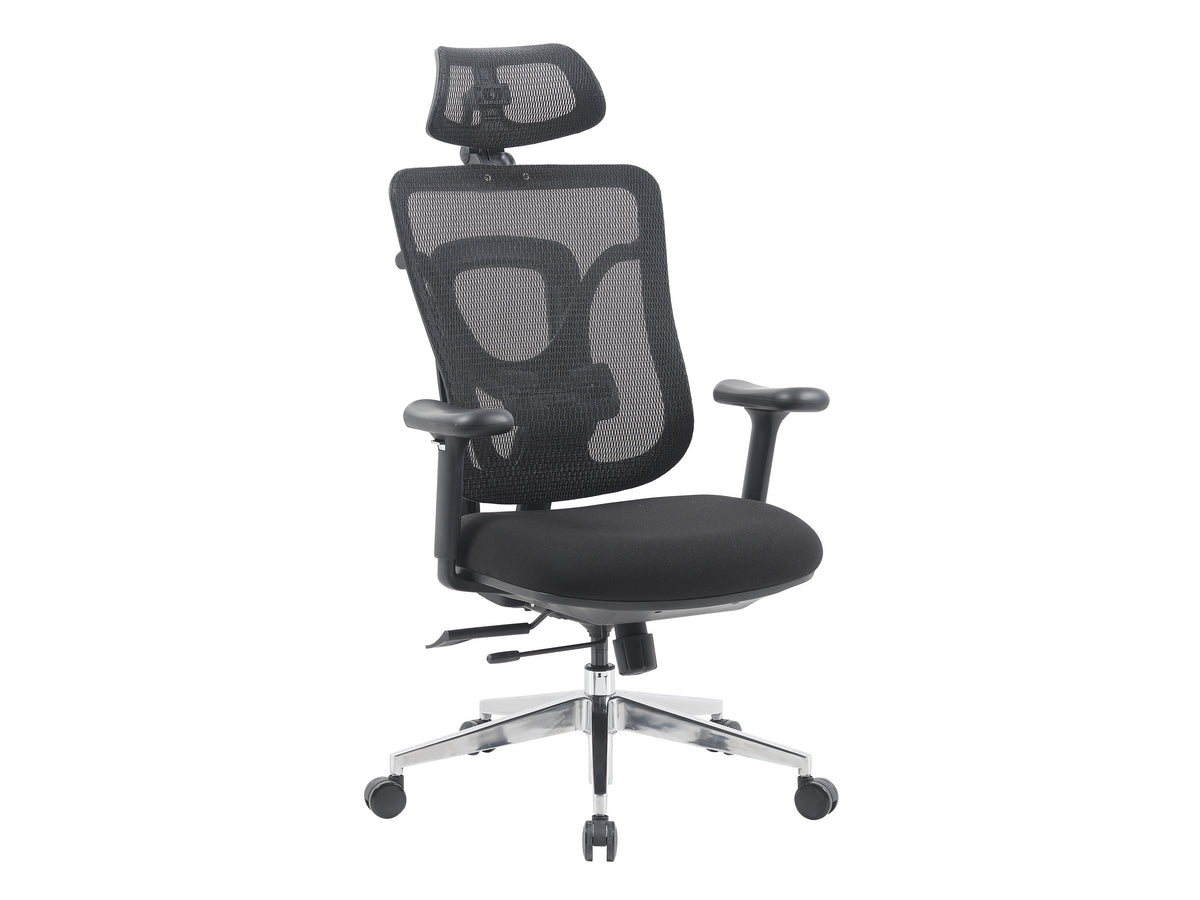 Equip 651054 Ergonomischer Bürostuhl, Nylon-Netzgewebe, 4D-Kopfstütze, 3D-Armlehnen, Synchronmechanik, Schwarz
