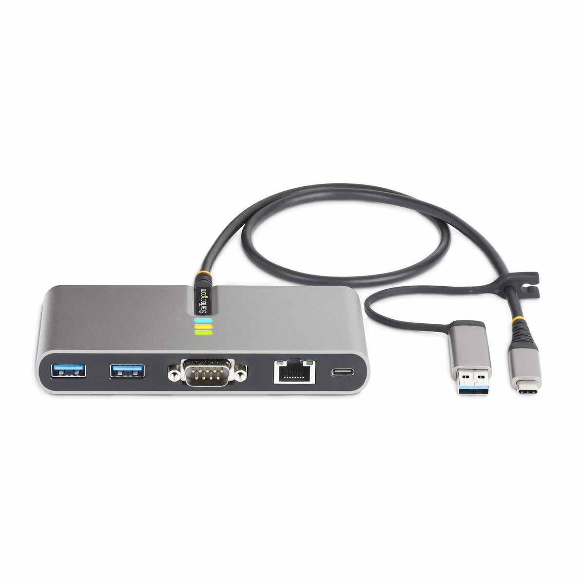 StarTech.com Hub USB-C 2 ports avec Ethernet et port RS232, adaptateur USB-A, fonction de charge Power Delivery Pass-Through 100 W, 2x USB-A 5 Gbps, Gigabit LAN, RS232 série (FTDI)