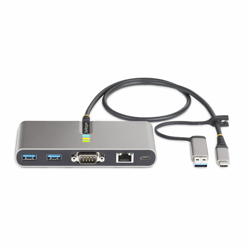 StarTech.com 2-Port USB-C Hub mit Ethernet und RS232 Port,USB-A Adapter, Ladefunktion 100W Power Delivery Pass-Through, 2x USB-A 5Gbps, Gigabit LAN, RS232 Seriell (FTDI)