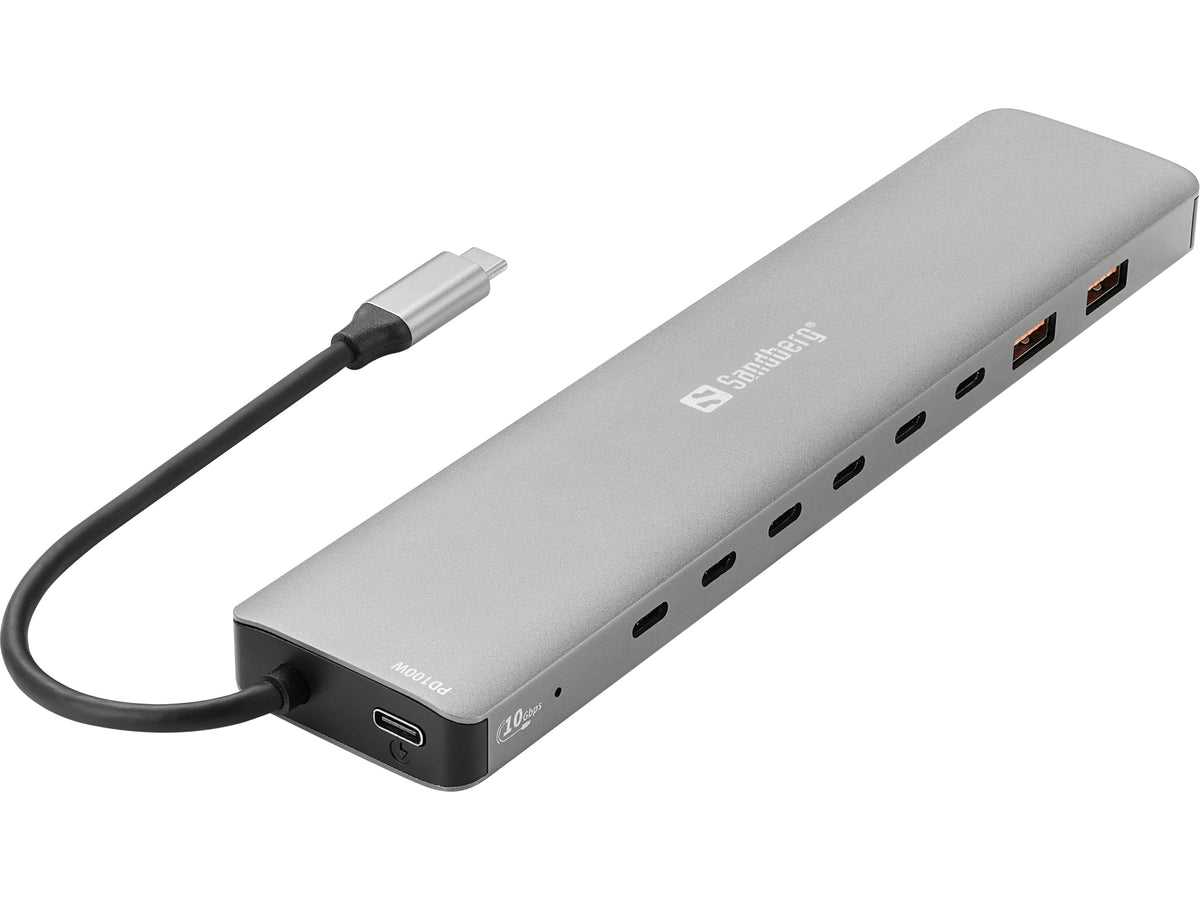 Sandberg 136-80 laptop-dockingstation & portreplikator Kabelgebunden USB 3.2 Gen 2 (3.1 Gen 2) Type-C Grau