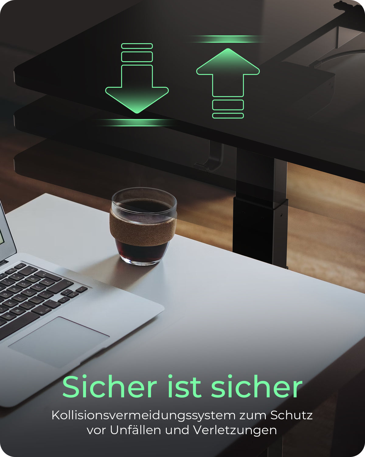 ICY BOX IB-EW122B-TT, Elektrisch höhenverstellbarer Tisch, Tischplatte 140x70 cm, Höhe 63-128cm