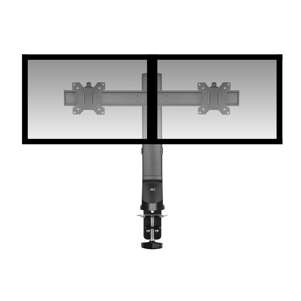 Supporto da tavolo per monitor ACT con barra trasversale, 2 schermi fino a 27", con vite a testa zigrinata