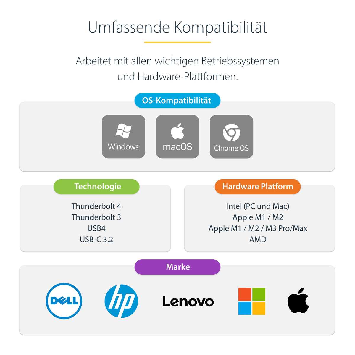 StarTech.com Universelle Thunderbolt 4 und USB4 Dockingstation, Quad-Display unter Windows, Dual-Display mit MacBook, HDMI DP-Dock mit 100W Ladung