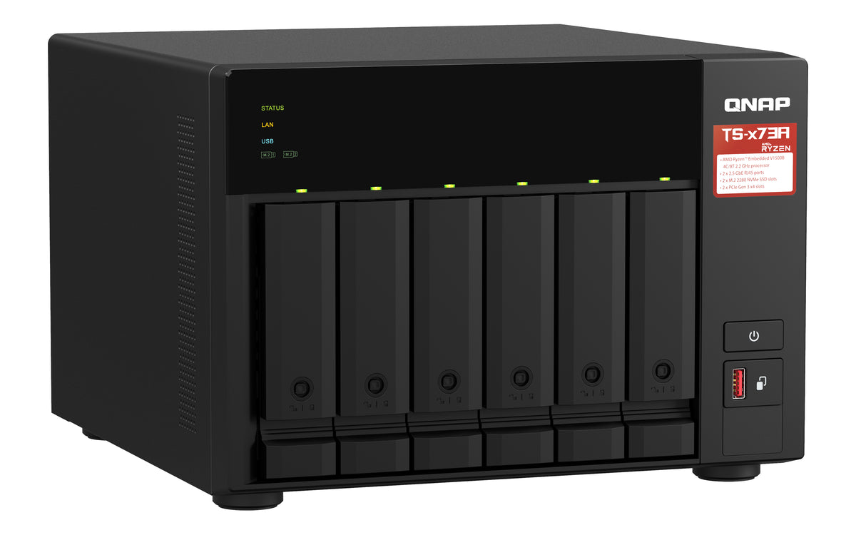 QNAP TS-673A NAS Tower Ryzen Embedded V1500B 8 GB DDR4 0 TB QNAP Turbo System Schwarz
