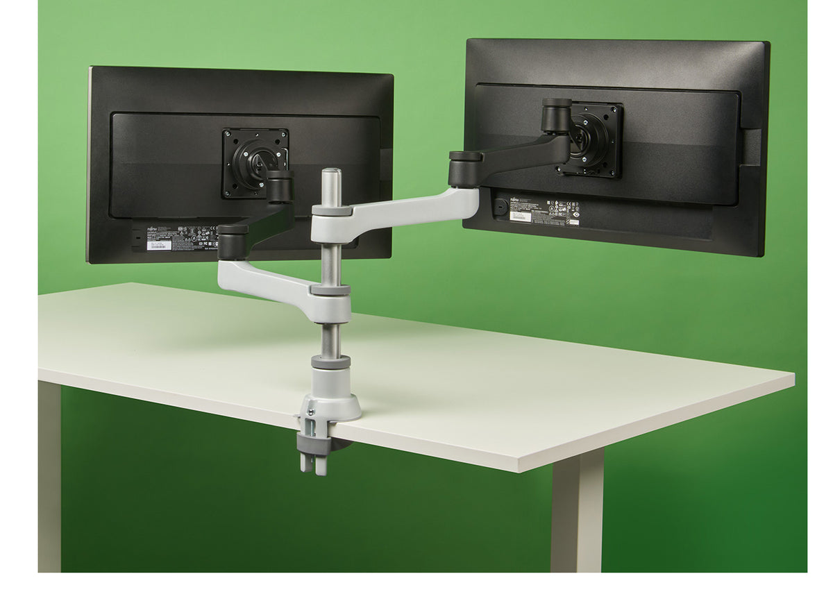 R-Go Tools Monitorhalterung R-Go Zepher, verstellbarer Doppel-Monitorarm, 100% Zirkular, bis 8 kg belastbar, schwarz