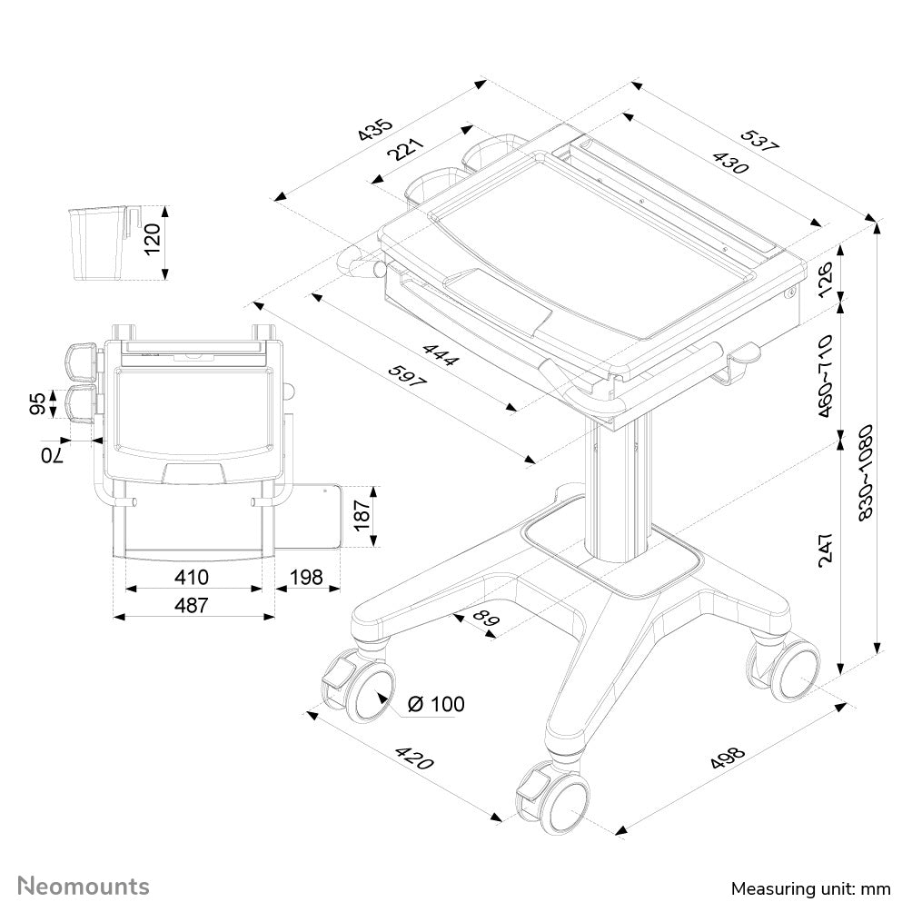 Neomounts MED-M200 Medizinischer mobiler Arbeitsplatz 10-17" - Gasfeder - abschließbar