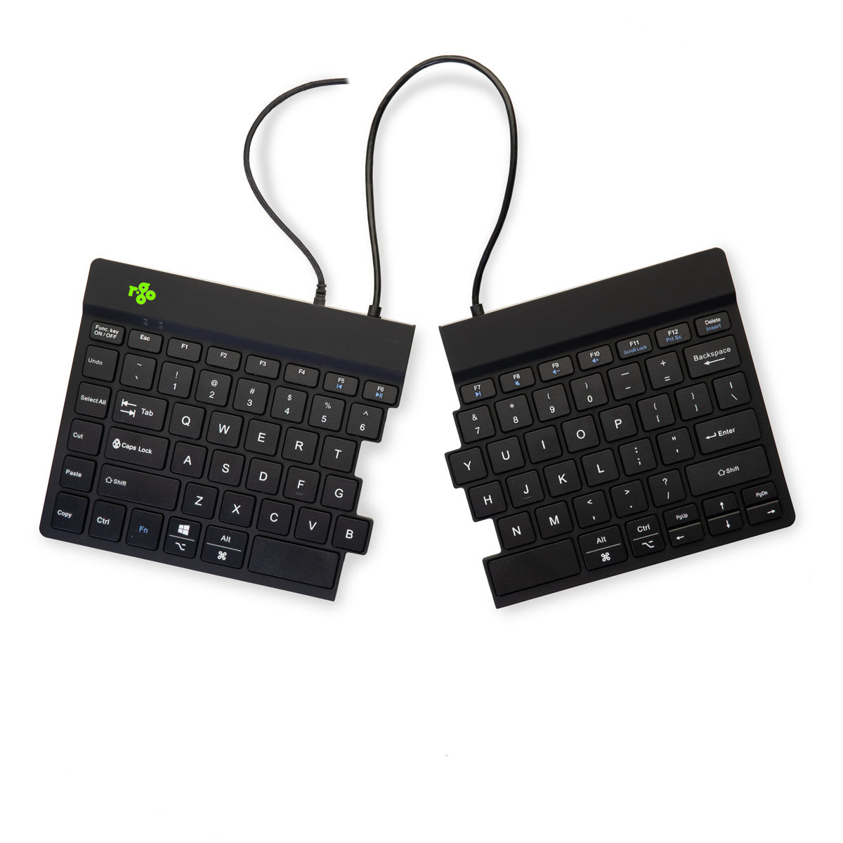 R-Go Tools Ergonomische Tastatur R-Go Split Break v2 mit Pausensoftware, geteilte Tastatur, QWERTY (US), Kabelgebunden, Schwarz