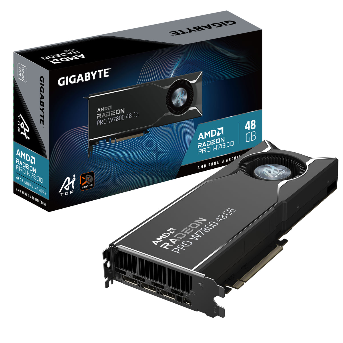 GIGABYTE Radeon PRO W7800 AI TOP 48G Grafikkarte - 48GB GDDR6, 384 Bit, PCI-E 4.0, 3 x DP 2.1, W7800 AI TOP 48G