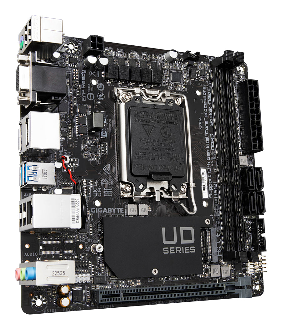 GIGABYTE H610I Motherboard - Unterstützt Intel Core 14. Generation CPUs, 4+1+1 Hybrid Digital VRM, bis zu 5600MHz DDR5, 1xPCIe 3.0 M.2, GbE LAN, USB 3.2 Gen 1