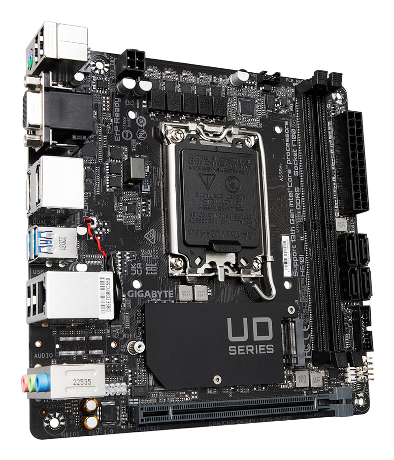 GIGABYTE H610I Motherboard - Unterstützt Intel Core 14. Generation CPUs, 4+1+1 Hybrid Digital VRM, bis zu 5600MHz DDR5, 1xPCIe 3.0 M.2, GbE LAN, USB 3.2 Gen 1