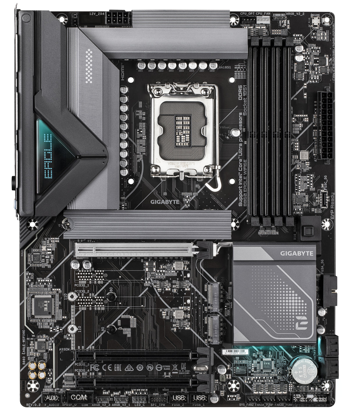 GIGABYTE B860 EAGLE WIFI6E Mainboard - Intel Core Ultra CPUs, 12+1+2+1 Phasen VRM, bis zu 9066MHz DDR5, 1xPCIe 5.0 + 2xPCIe 4.0 M.2, 2,5 GbE LAN, WIFI 6E, USB 3.2 Gen 2x2