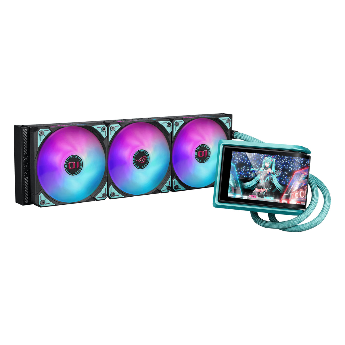 ASUS ROG RYUO IV 360 ARGB Hatsune Miku Edition Prozessor All-in-One-Flüssigkeitskühler 12 cm Schwarz, Türkis