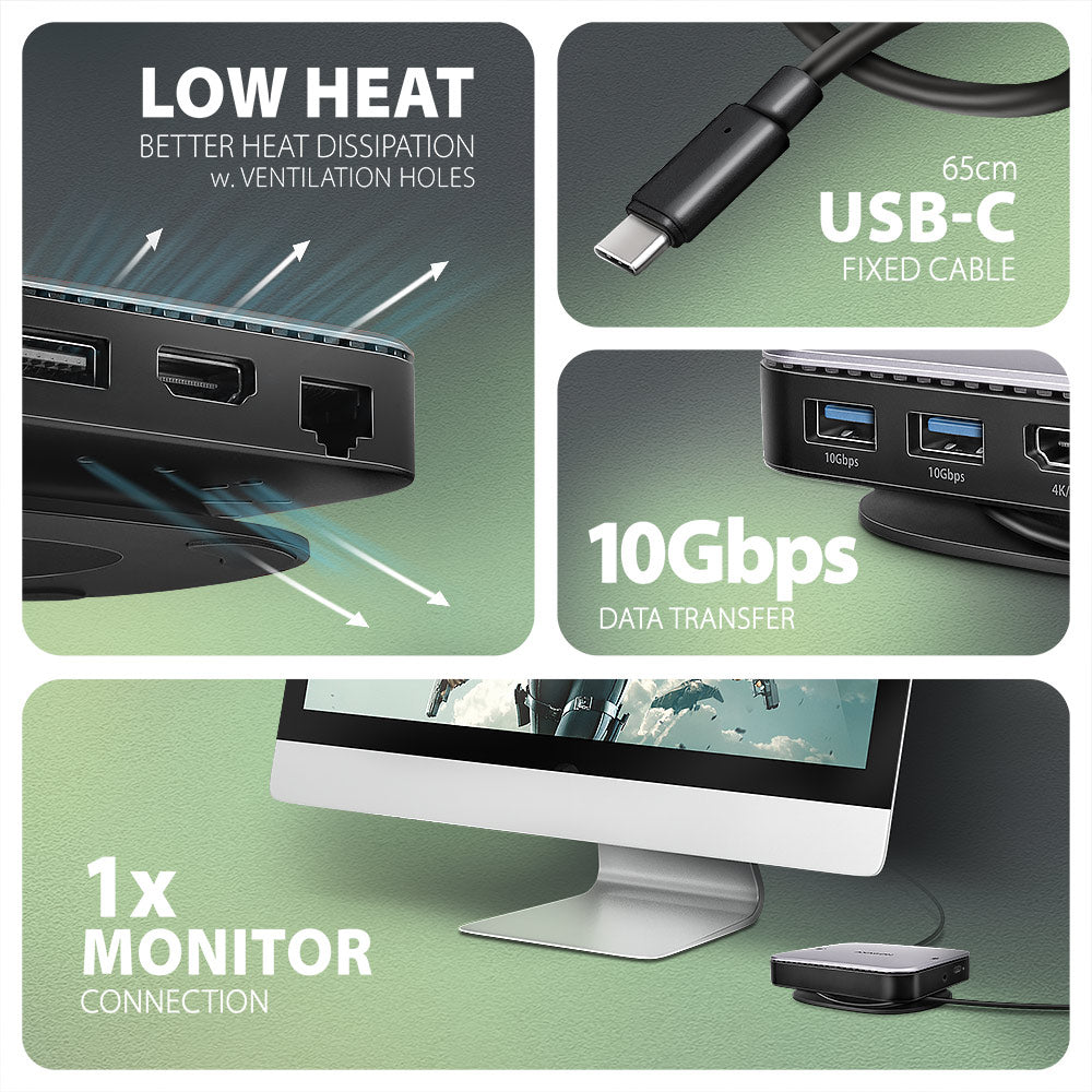 Axagon HMC-UFO USB-C Hub M.2 SATA/NVMe 1 Gbit/s Ethernet 384 kHz Audio Kabelgebunden USB 3.2 Gen 2 (3.1 Gen 2) Type-C Schwarz