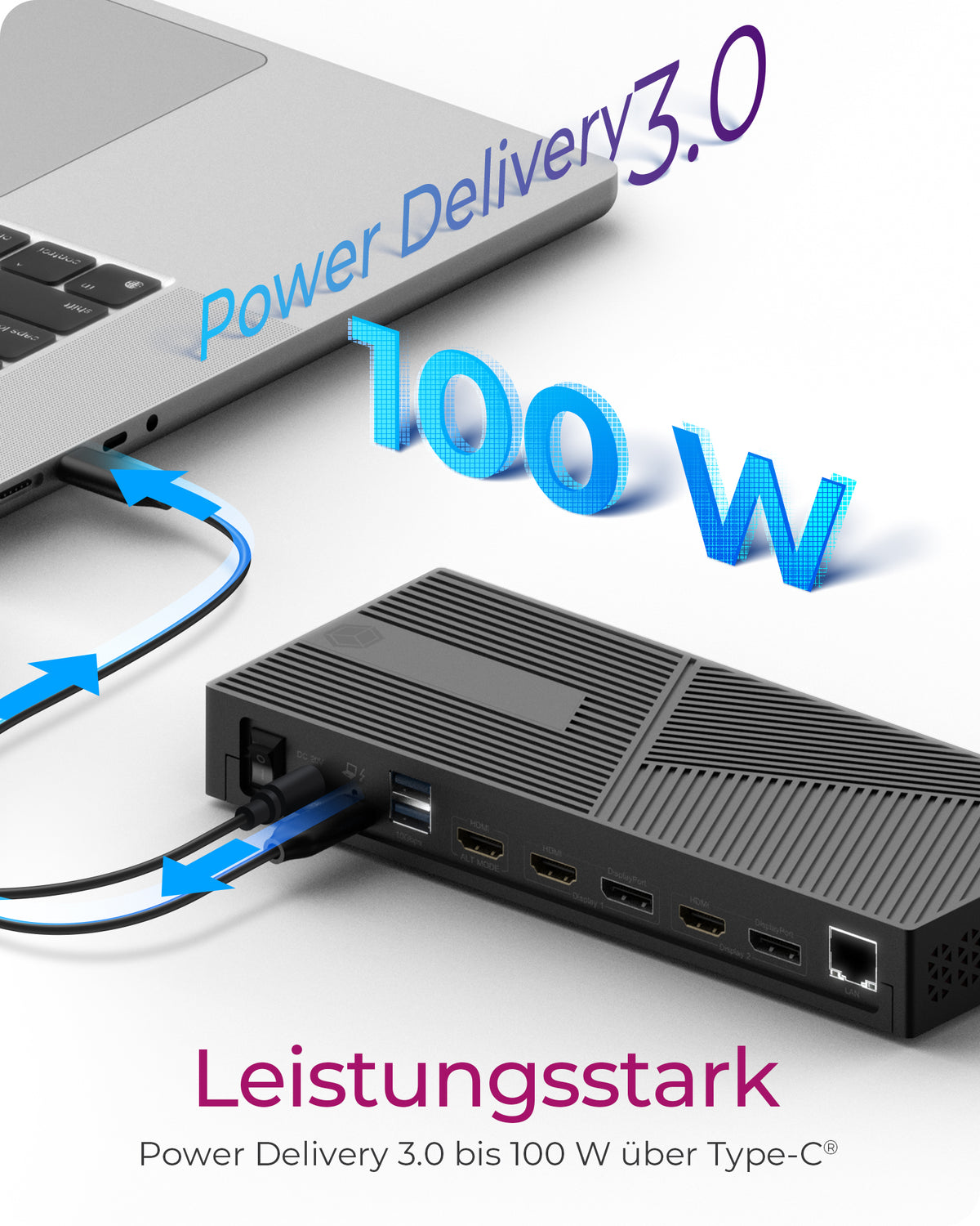 ICY BOX IB-DK2246AC, DisplayLink Notebook DockingStation, DisplayLink® und DP Alt Mode, 2x DisplayPort™ oder 2x HDMI® plus 1x HDMI® Schnittstelle bis zu 4096