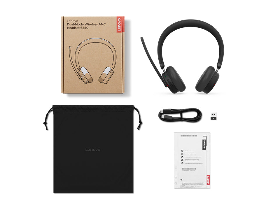 Lenovo ANC Headset 6550 Kopfhörer Kabellos Kopfband Büro/Callcenter USB Typ-C Bluetooth Schwarz
