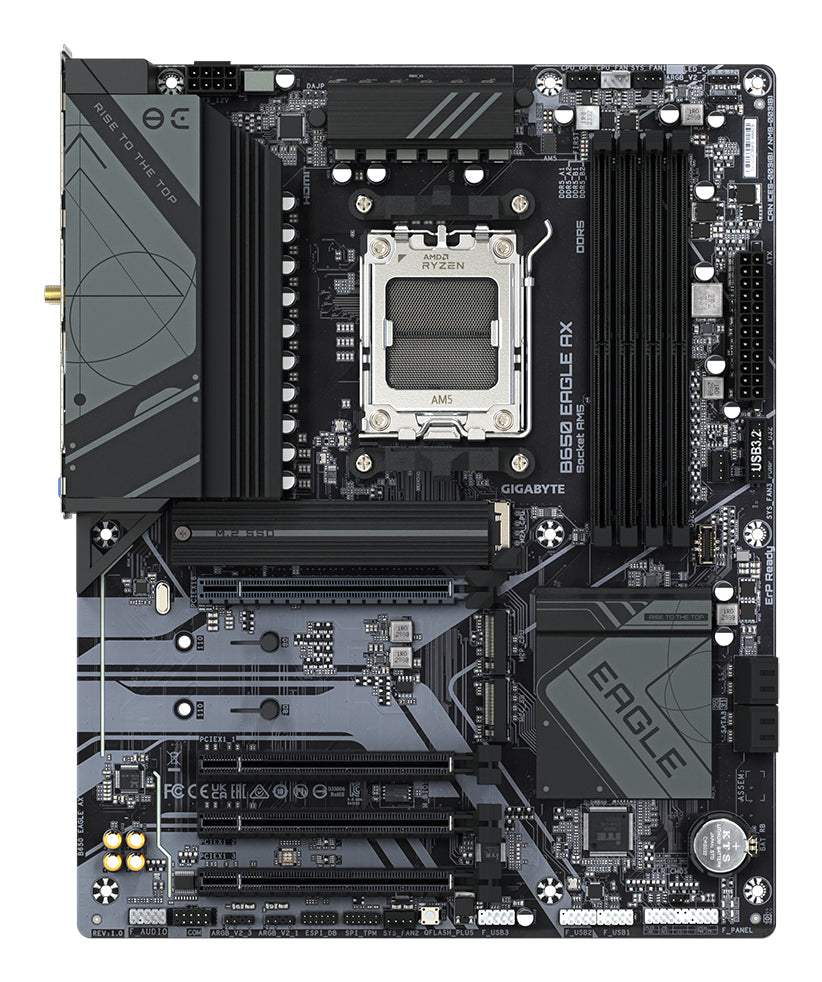 GIGABYTE B650 EAGLE AX Mainboard - AMD Ryzen 9000er-Serie, 12+2+2 Phasen VRM, bis zu 7600 MHz DDR5 (OC), 1xPCIe 5.0 + 2xPCIe 4.0 M.2, GbE LAN, WIFI 6E, USB 3.2 Gen 2