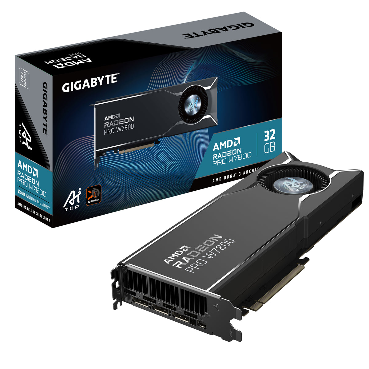 GIGABYTE Radeon PRO W7800 AI TOP 32G Grafikkarte - 32GB GDDR6, 256bit, PCI-E 4.0, 3 x DisplayPort 2.1, W7800 AI TOP 32G