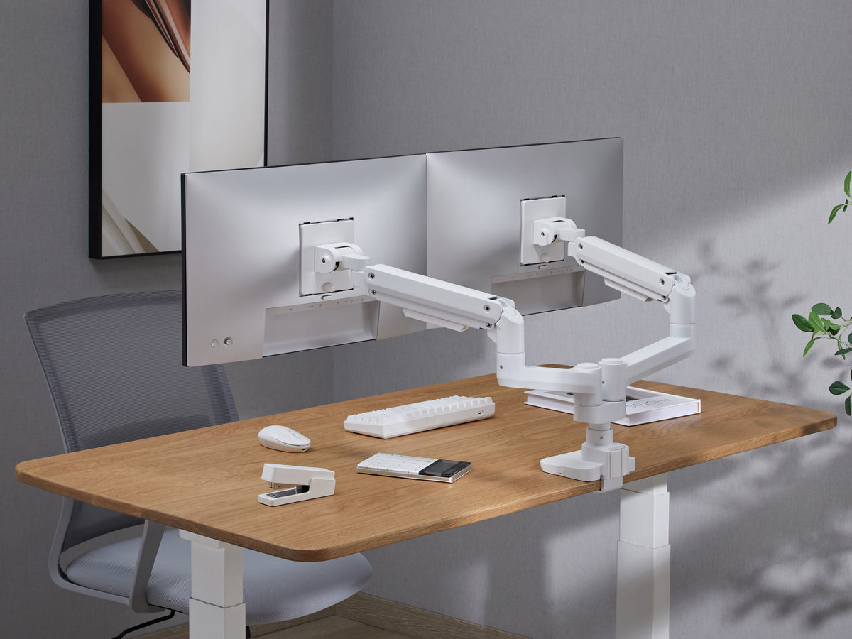 Equip 17"-35" Schwerlast-Doppelmonitor-Schreibtischhalterung, Weiß