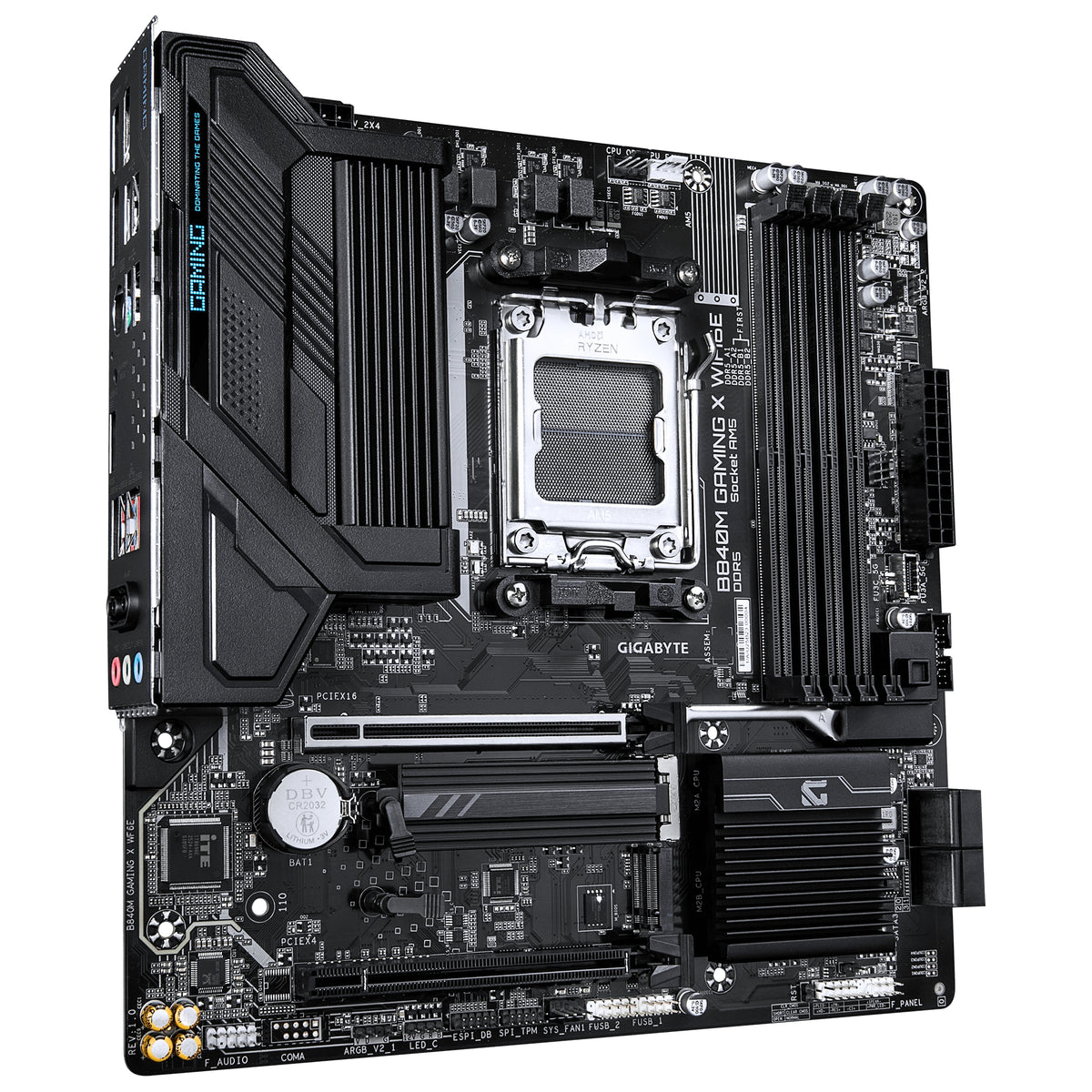 GIGABYTE B840M GAMING X WIFI6E Mainboard – AMD Ryzen 9000 CPUs, 8+2+2-Phasen-VRM, bis zu 8200 MHz DDR5 (O.C.), 2× PCIe-4.0-M.2, Wi-Fi 6E, 2,5-GbE-LAN, USB 3.2 Gen 1