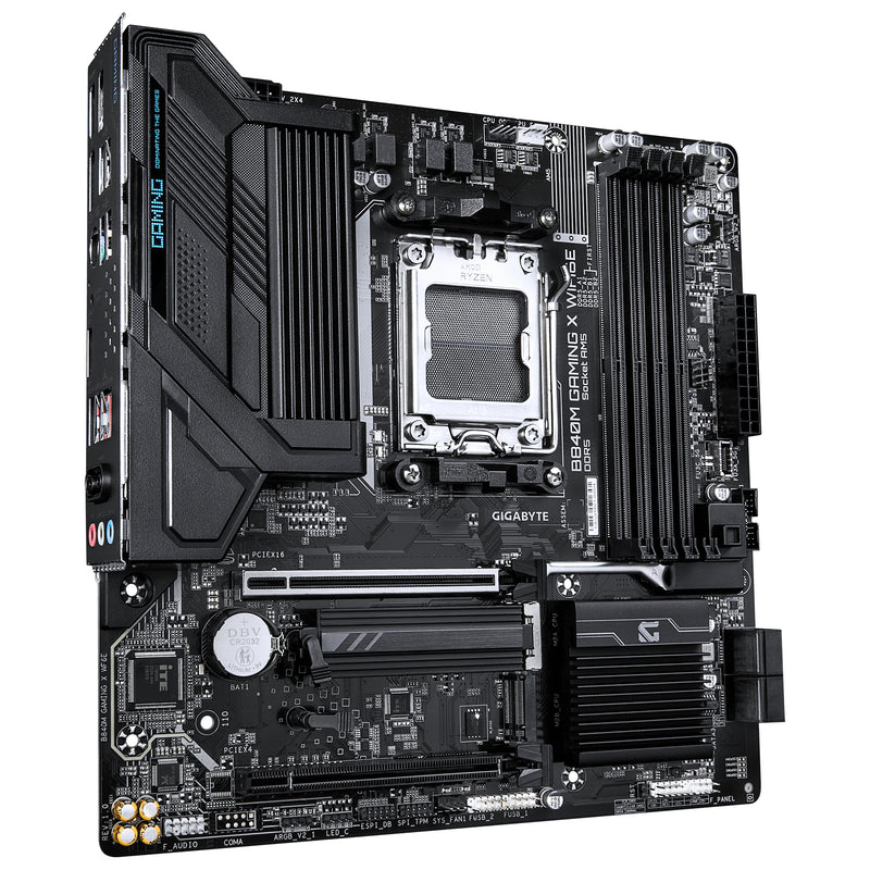 GIGABYTE B840M GAMING X WIFI6E Mainboard – AMD Ryzen 9000 CPUs, 8+2+2-Phasen-VRM, bis zu 8200 MHz DDR5 (O.C.), 2× PCIe-4.0-M.2, Wi-Fi 6E, 2,5-GbE-LAN, USB 3.2 Gen 1