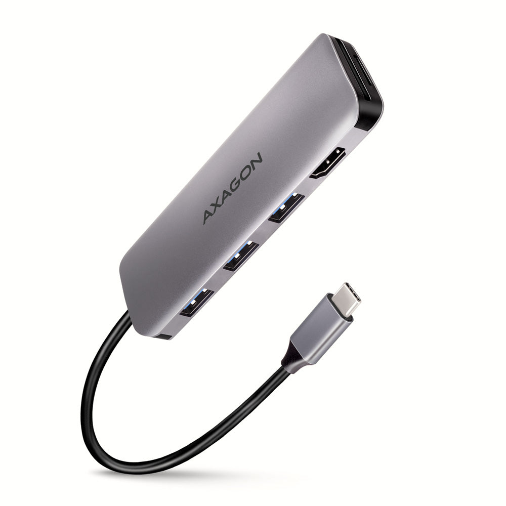 Axagon HMC-HCR3A 3x USB-A+ HDMI+ SD/microSD USB-C 3.2 Gen 1 hub 20cm Kabelgebunden USB 3.2 Gen 1 (3.1 Gen 1) Type-C Grau