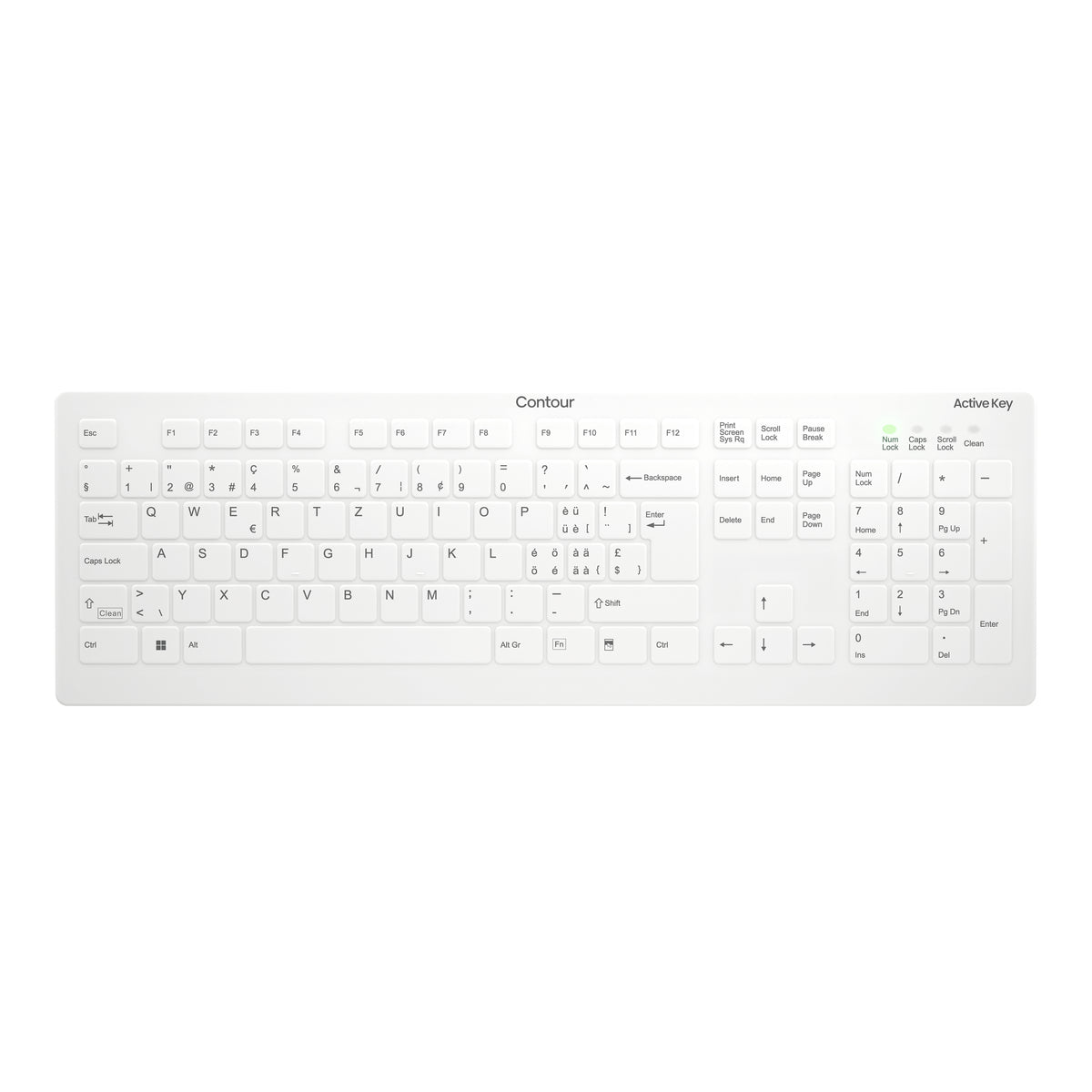 Contour Design Active Key AK-C8112 Tastatur Medizinisch RF Wireless QWERTZ Schweiz Weiß