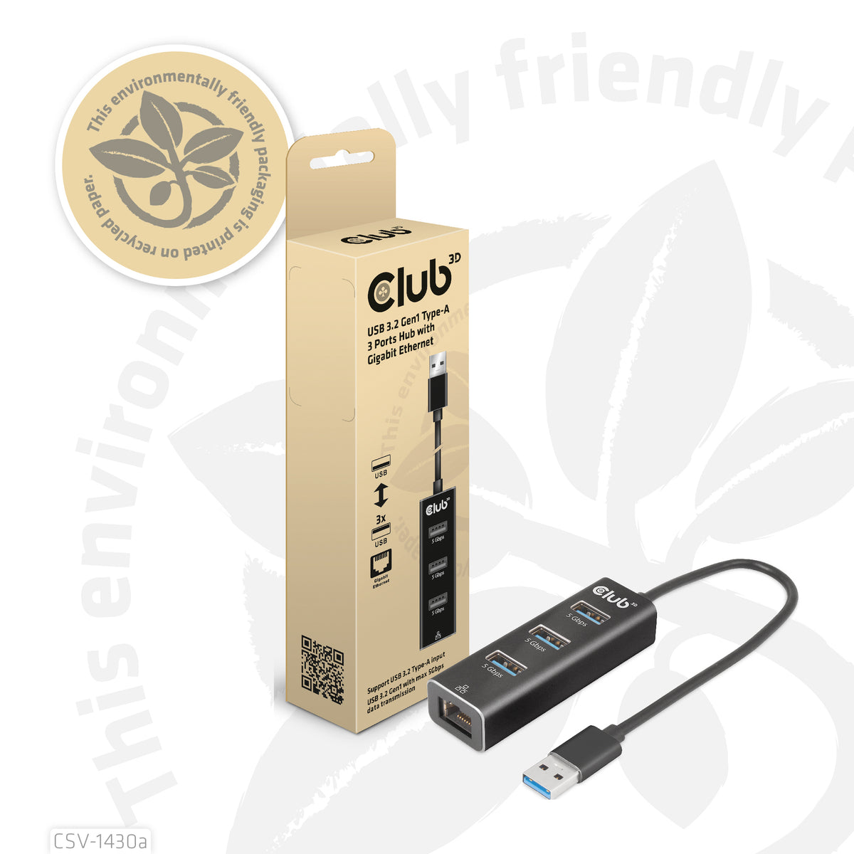 CLUB3D CSV-1430a Kabelgebunden USB 3.2 Gen 1 (3.1 Gen 1) Type-A Schwarz