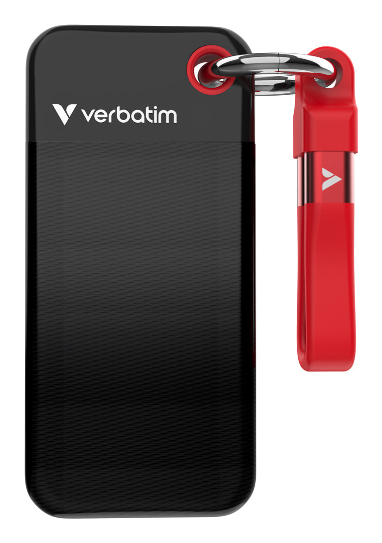 Verbatim Pocket SSD Schlüsselanhänger mit Kabelbefestigung - 128GB Schwarz/Rot