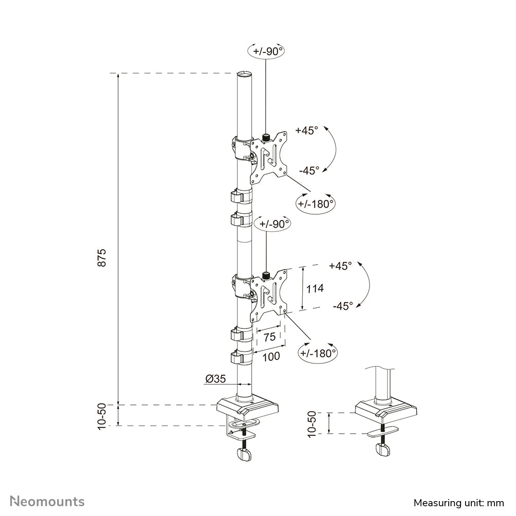 Neomounts DS60-600BL2V Monitorarm für zwei Bildschirme 10-32"