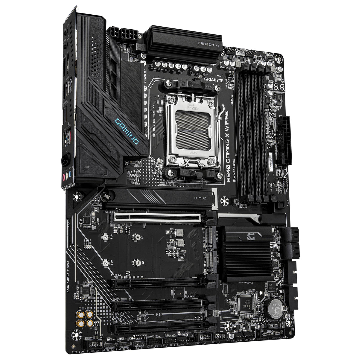 GIGABYTE B840 GAMING X WIFI6E Mainboard - AMD Ryzen 9000 Prozessoren, 12+2+2 Phasen VRM, bis zu 7600MHz DDR5(O.C), 2xPCIe 4.0 + 1xPCIe 3.0 M.2, Wi-Fi 6E, 2.5GbE LAN, USB 3.2 Gen 2