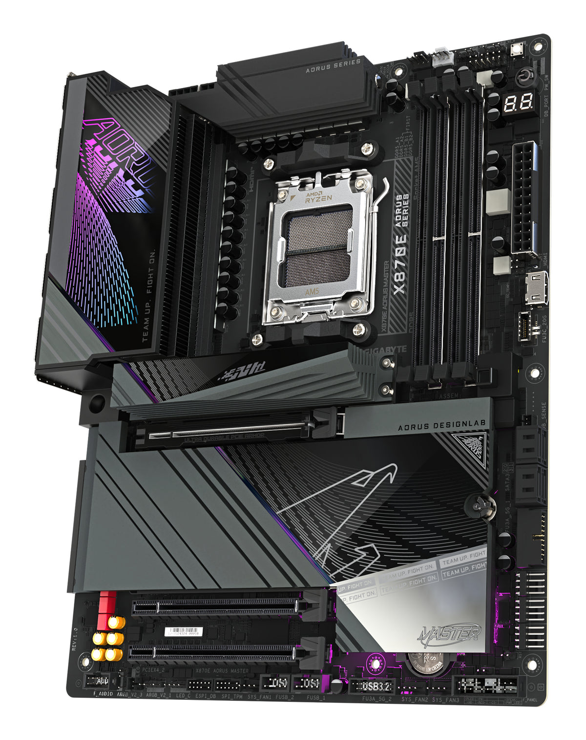 GIGABYTE X870E AORUS MASTER Mainboard - Unterstützt AMD Ryzen 9000 CPUs, 16+2+2 Phasen digitales VRM, bis zu 8600MHz DDR5 (OC), 3xPCIe 5.0 + 1xPCIe 4.0, Wi-Fi 7, 5GbE LAN, USB 4