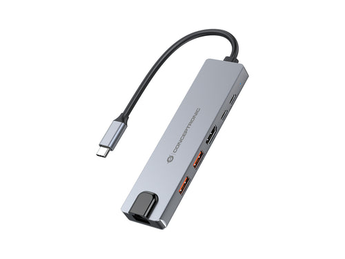 Conceptronic DONN29G 6-in-1 USB 3.2 Gen 2 Dockingstation, 4K60Hz HDMI, USB-A 10Gbps x 2, USB-C 10Gbps, GbE LAN, 140W USB PD 3.1